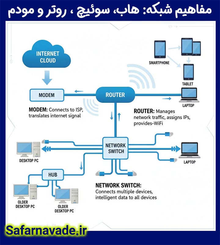آموزش مفاهیم شبکه : مودم ، روتر ، سوئیچ و هاب
