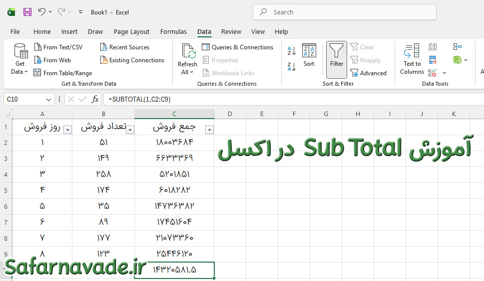 آموزش SubTotal اکسل - مثال استفاده از تابع SubTotal در Excel