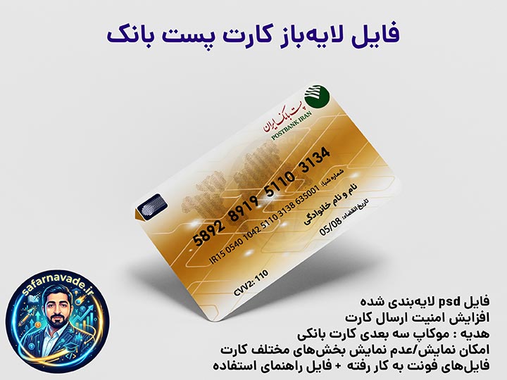 موکاپ کارت پست بانک سه بعدی